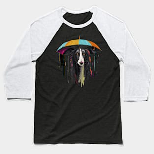 Borzoi Rainy Day With Umbrella Baseball T-Shirt